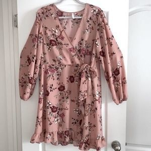 Floral Puff Sleeve Ruffle Wrap Dress